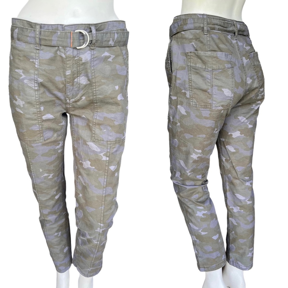 Anthropologie "The Wanderer" Linen Blend Camo Print Pants with Utility Belt 27